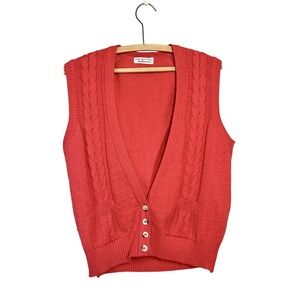 VTG 90s Talbots Cable‎ Knit Sweater Vest Sz S Red Nautical Coastal Grandmother